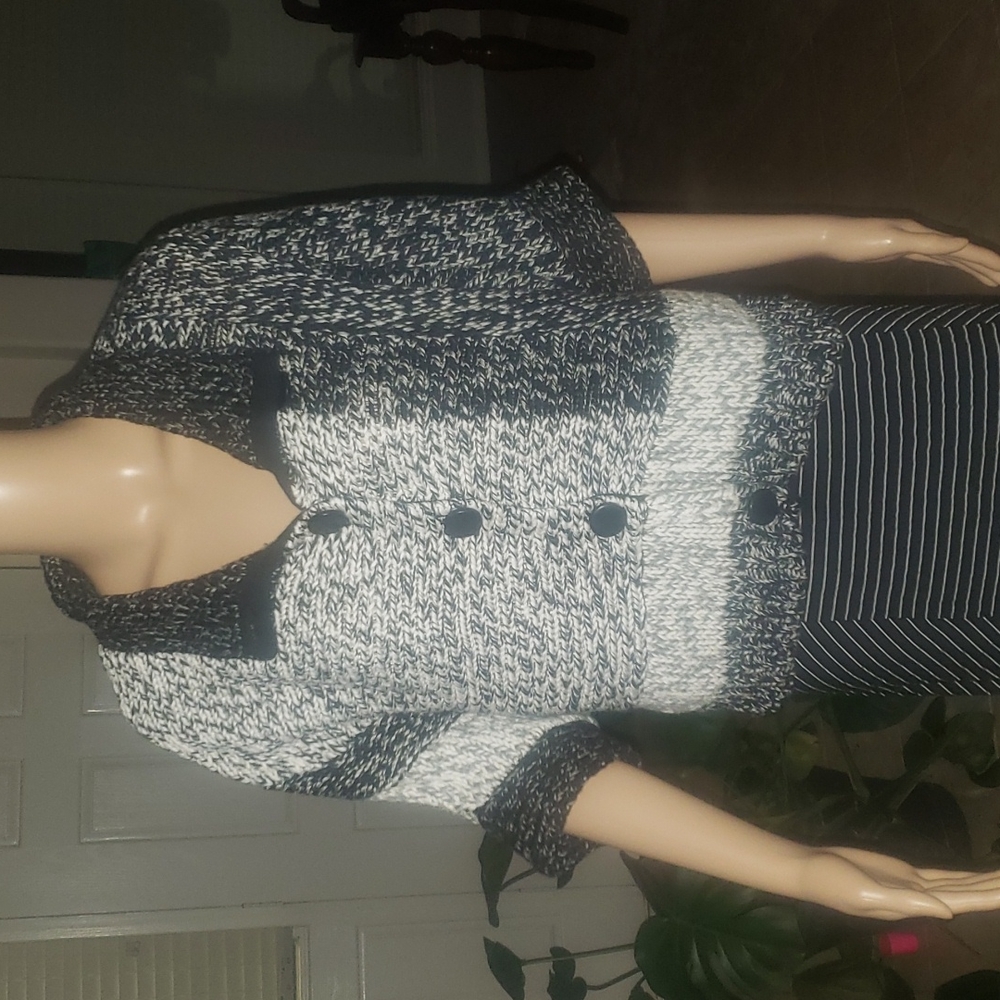 Kenneth Cole L shortsleeve colorblock chunky sweater marled/ heathered - Picture 1 of 8